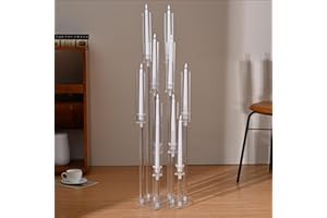 VINCIGANT 10 Arm Acrylic Candelabra Centerpieces for Wedding Tables, Floor Clear Tall Candlesticks Holder with Removable Lampshade for Birthday Party Home Decoration, Fit 0.82" LED Candles(37.7Inches)