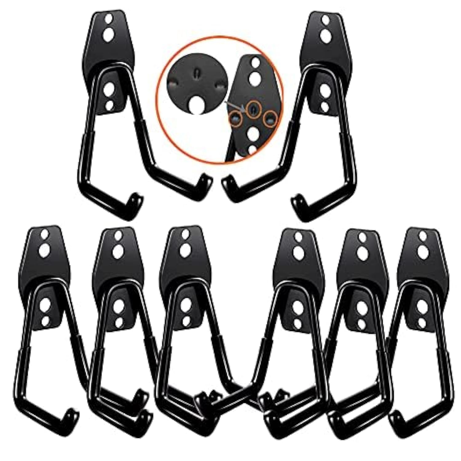 3-H Garage Hooks Heavy Duty, Tool Hangers for Garage Wall 8PC Small U, Skateboard Wall Mount,Garage Wall Hooks with 3 Welding Spot for Organizing Bike, Ladder, Bicycle, Chair, Shovel, Helmet(Black)