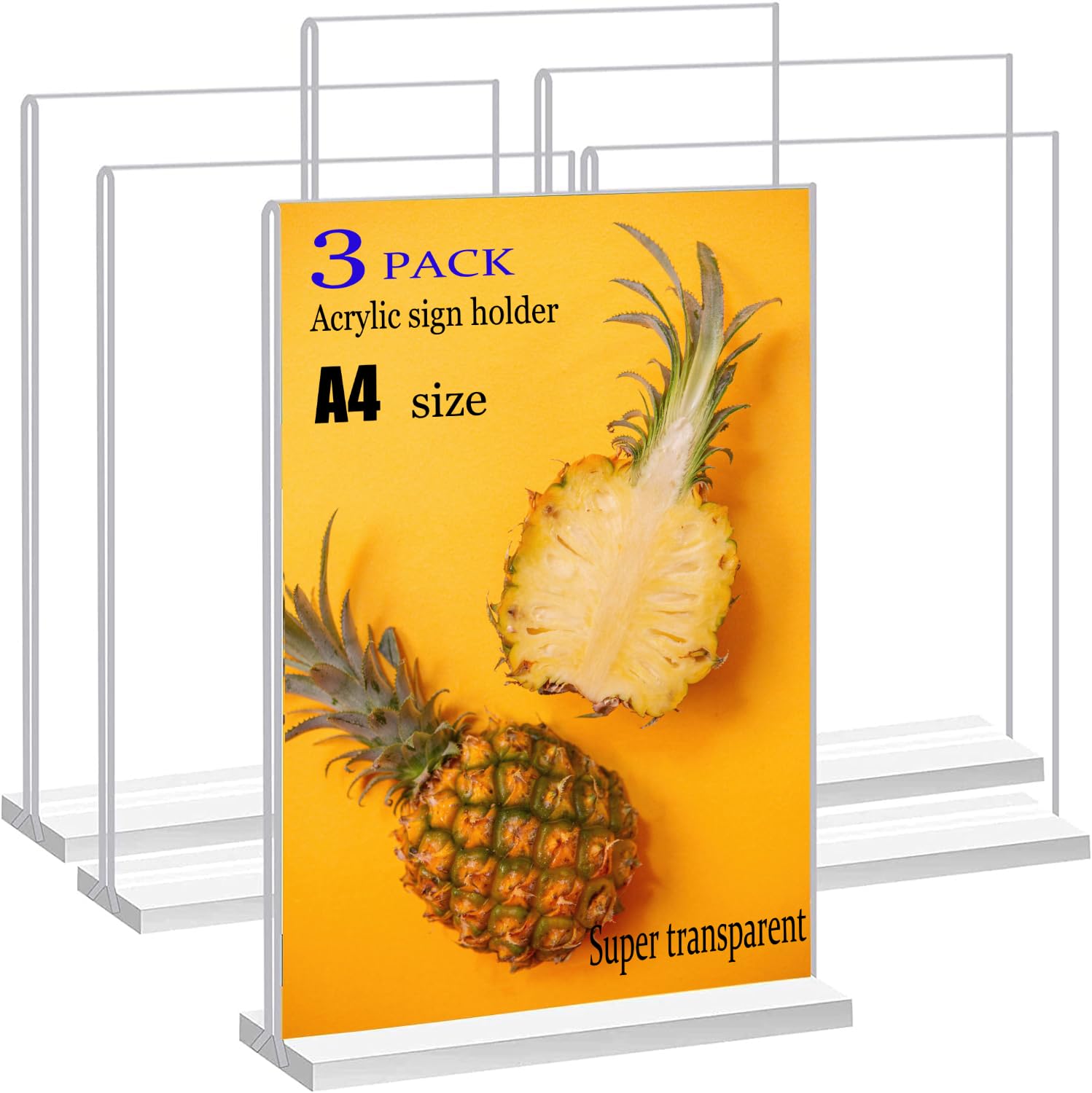 JIMITOP Acrylic Sign Holder A4 Size, Double Sided Display Clear Tabletop for Wedding Menu, Party Decoration, Picture Frame (3 pack)