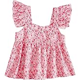 RoseSeek Girl's Floral Ruffle Blouses Shirts Cap Sleeve V Neck Babydoll Peplum Tops Cute Summer Clothes