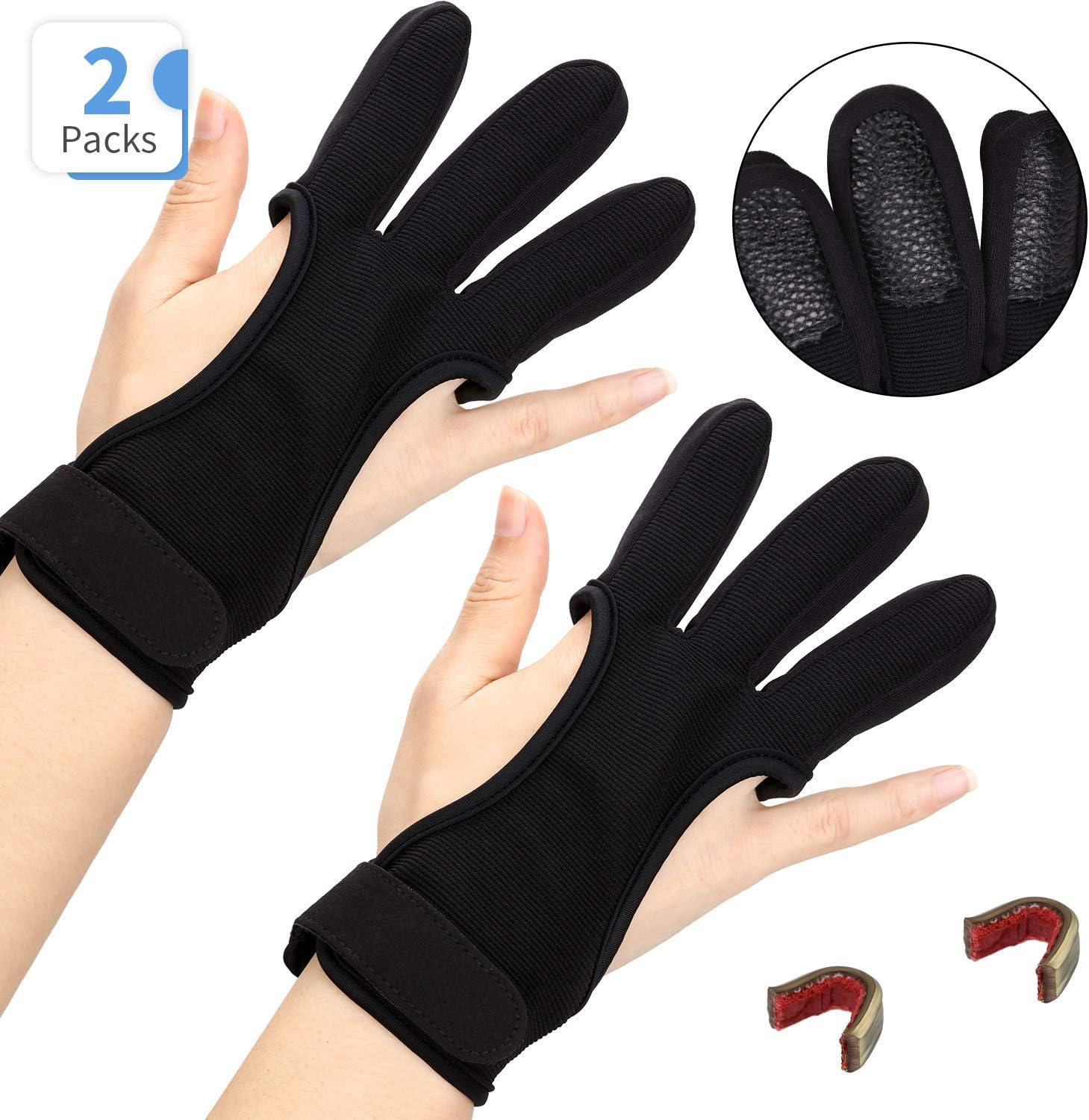 2 Pieces Archery Finger Gloves with 2 String Nock Points