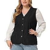 Agnes Orinda Plus Size Denim Vest Top for Women Button Down V Neck Waistcoat Sleeveless Jean Jacket Vests