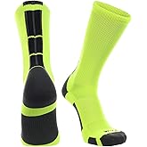 TCK Baseline Crew Athletic Socks for Basketball, Football & Sports - Large, Neon Yellow/Black