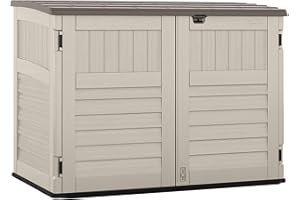 Suncast 5.9 ft. x 3.7 ft Horizontal Stow-Away Storage Shed - Natural Wood-Like Outdoor Storage for Trash Cans and Yard Tools - All-Weather Resin, Hinged Lid, Reinforced Floor - Made in The USA
