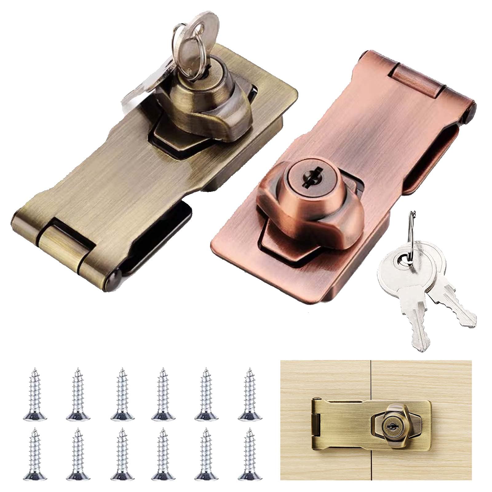 QIUUE Shed Lock and Hasp with Bolts 2 Pieces Door Bolt Latch Buckle Key Padlock Set Metal for Garage Door, Wooden Box, Windows, Cabinets