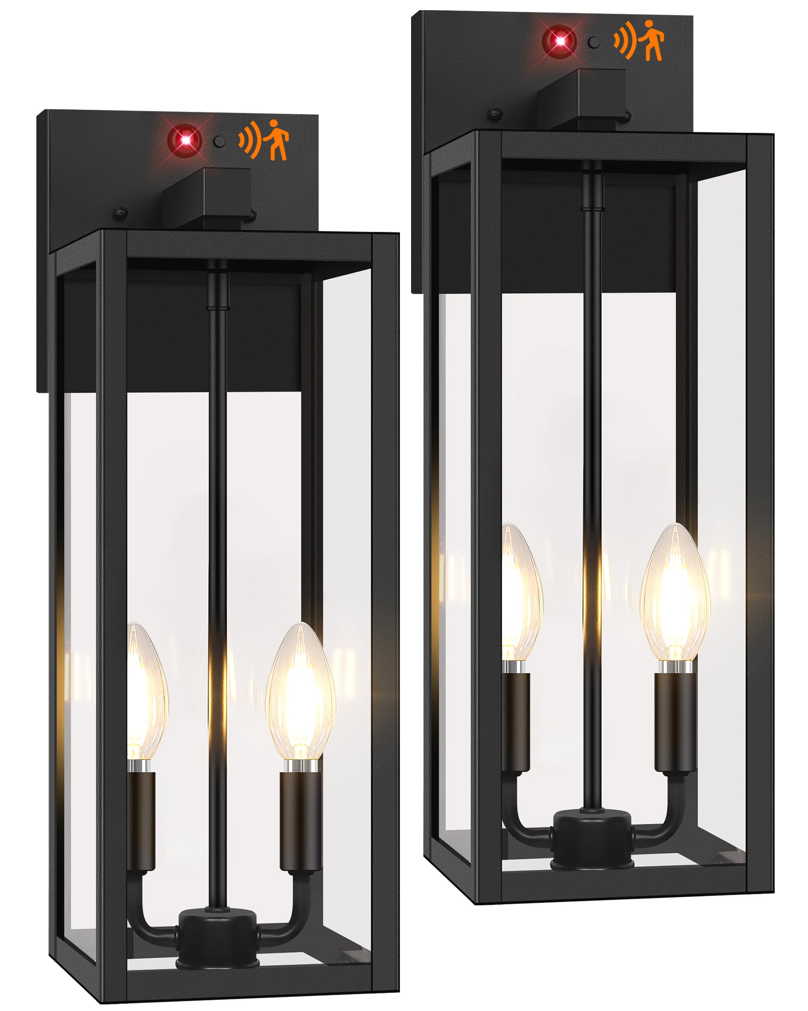 Photo 1 of 2-Pack Upgraded Motion Sensor Outdoor Wall Lights, 18” Large Dusk to Dawn Porch Lights Outdoor Wall Sconce Lantern, 3 Lighting Modes Exterior Lighting Fixtures, Black Outside Lights for House Garage