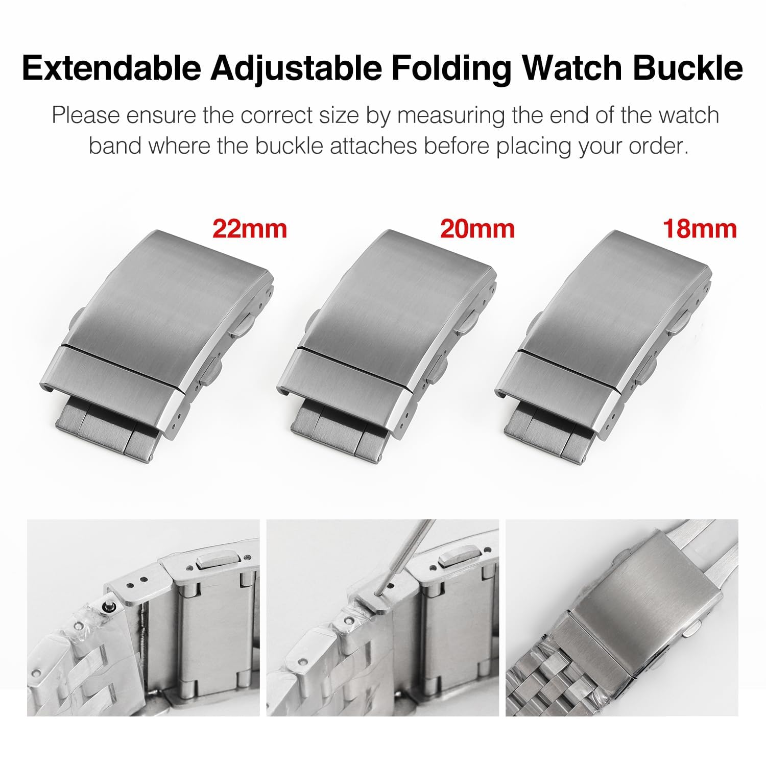 TACTICAL FROG Watch Clasps Stainless Steel Watchband Milled Clasp Folding Deployment Clasp Replacement for Watch Strap 16 mm 18 mm 20 mm 22 mm