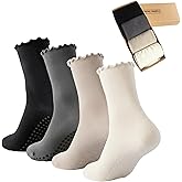 ANIDL 4 Pairs Ruffle Yoga Socks for Women,Cute Frilly Non-Slip Grips Socks for Pilates,Fitness,Hospital,Pregnant