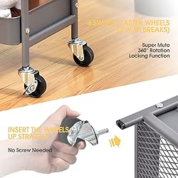 TOOLF 3-Tier Storage Cart, Metal Utility Rolling