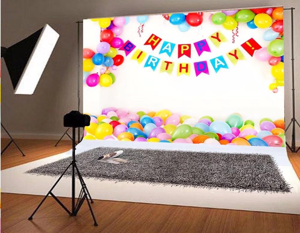 7x5ft(220x150cm) Happy Birthday Photography Backdrops Colorful Balloons White Background for Baby Backdrop
