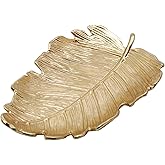 Metal Jewelry Dish, Small Leaf Shaped Ring Holder Jewelry Organizer, Trinket Dish Vanity Tray for Dresser Christmas Birthday Wedding Gifts Elm Leaves-Gold