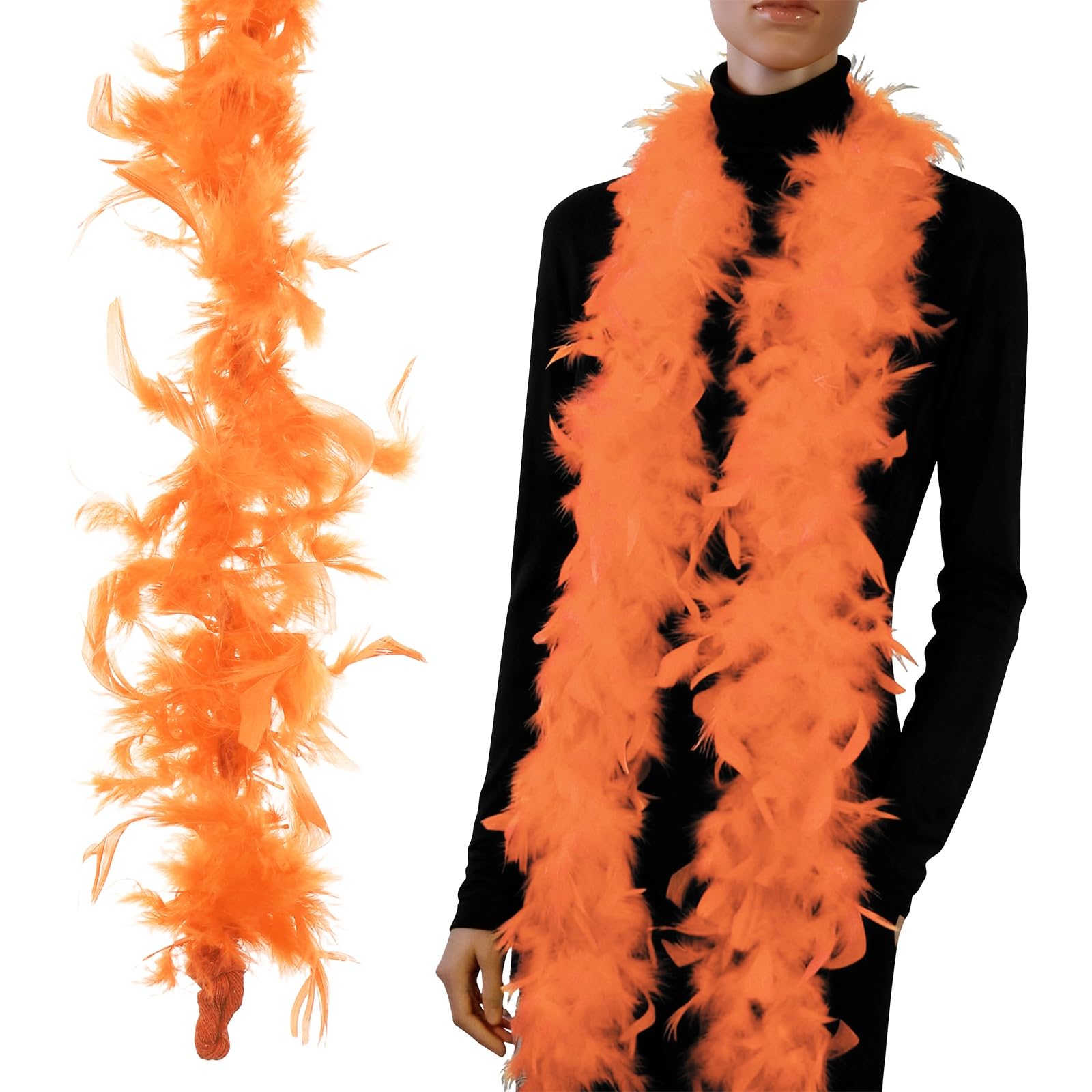 PATIKIL 40g 2 Yards Feather Boa, Costume Turkey Chandelle Feathers Boa for Crafting Dancing Wedding Party Dress Up Christmas Decoration, Orange