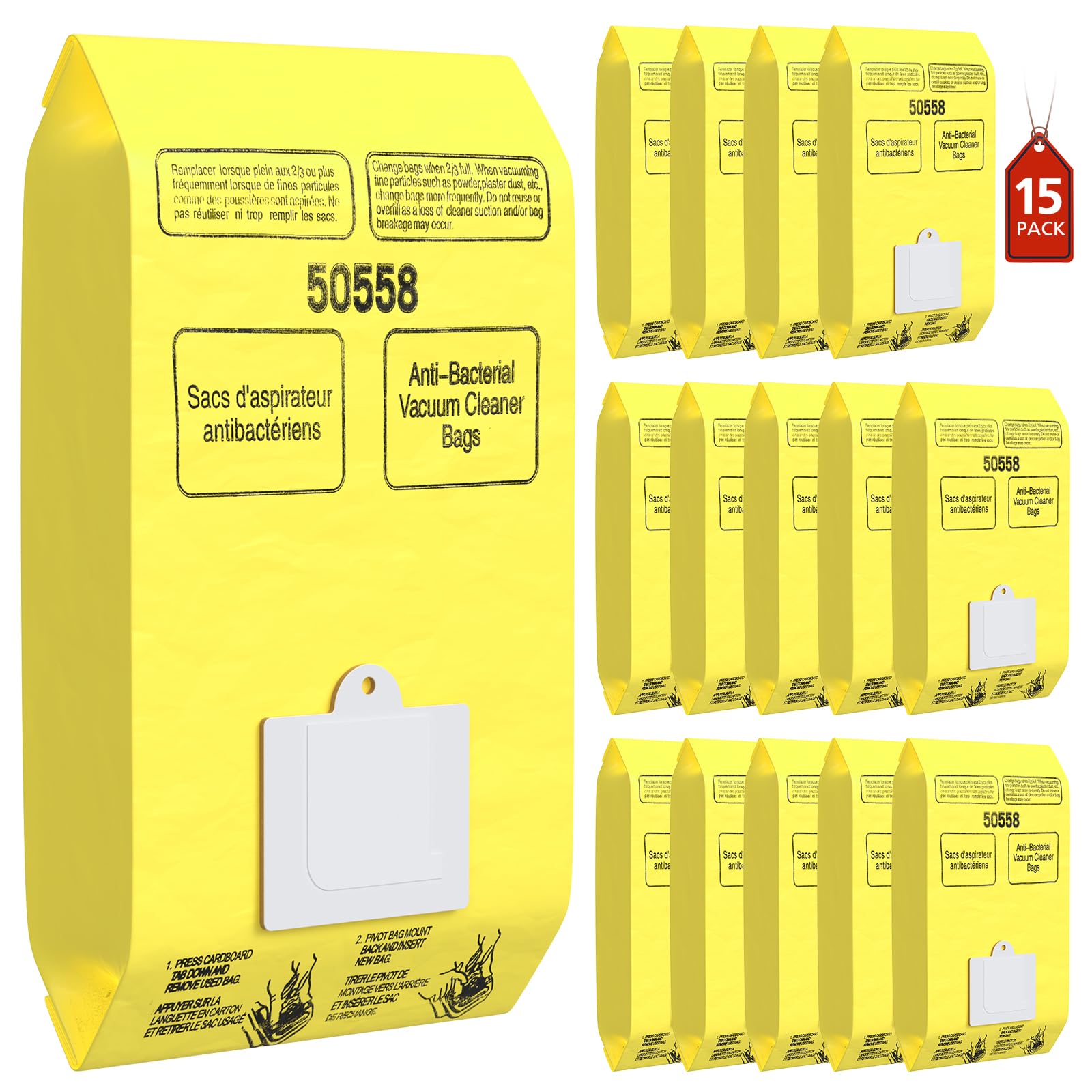 15 Pack Canister Vacuum Cleaner Bags Compatible with Kenmore Canister Type C/Q 5055, 50555, 50557, 50558 and Type C-5, C-18, 53292, 200 Series, 400 Series, 600 Series, 700 Series, 800 Series Vacuum