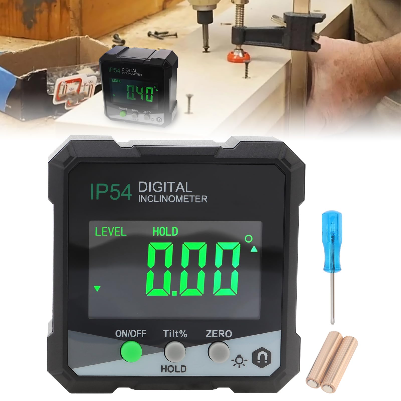 Smgda Digital Level Box, 0-360°Inclinometer Digital Angle Finder Angle Gauge, Waterproof Digital Spirit Level Protractor with Magnetic Base & LCD Display for Carpentry, Building, Masonry, Automobile