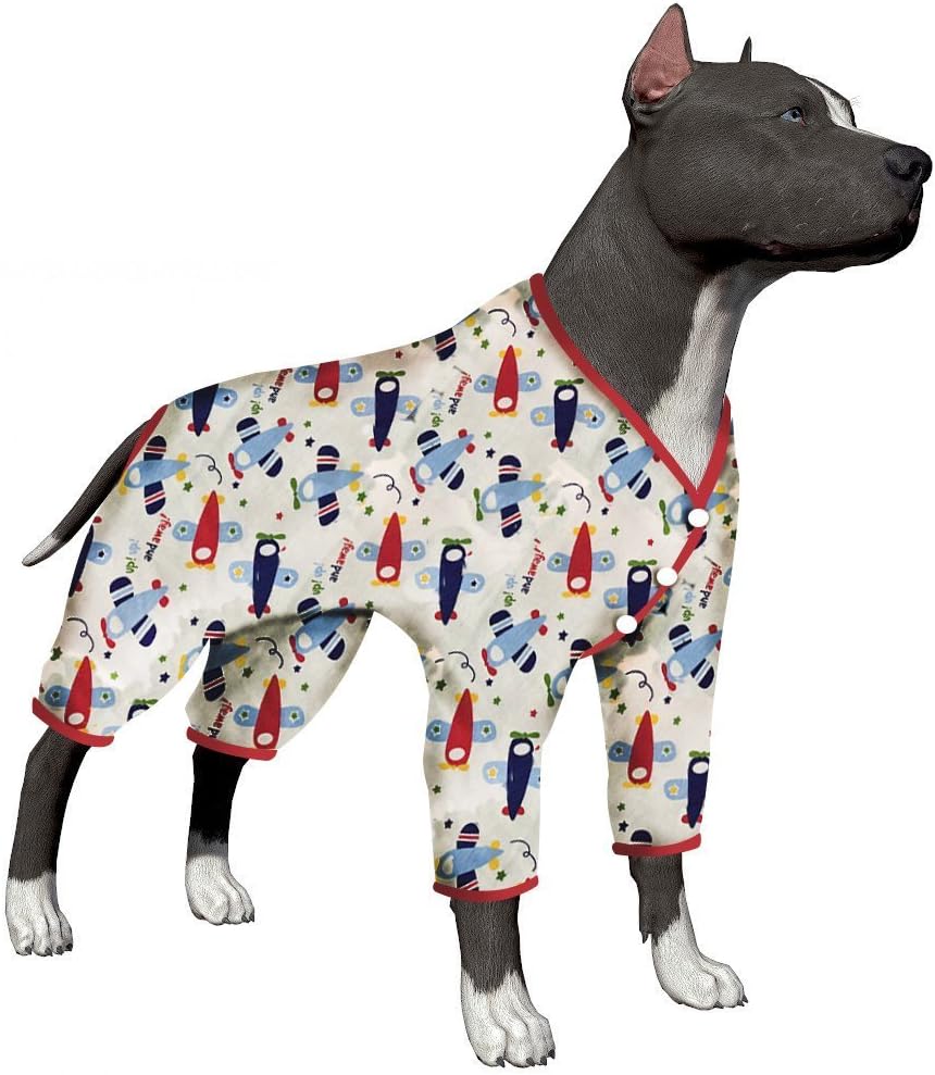 LovinPet Large Dog Clothes Dog Shirt Post Surgery Wear Cotton Airplane Big Dog Pajamas For Pitbulls Labrador Retriever Boxer Large Dogs (Please Read Description)