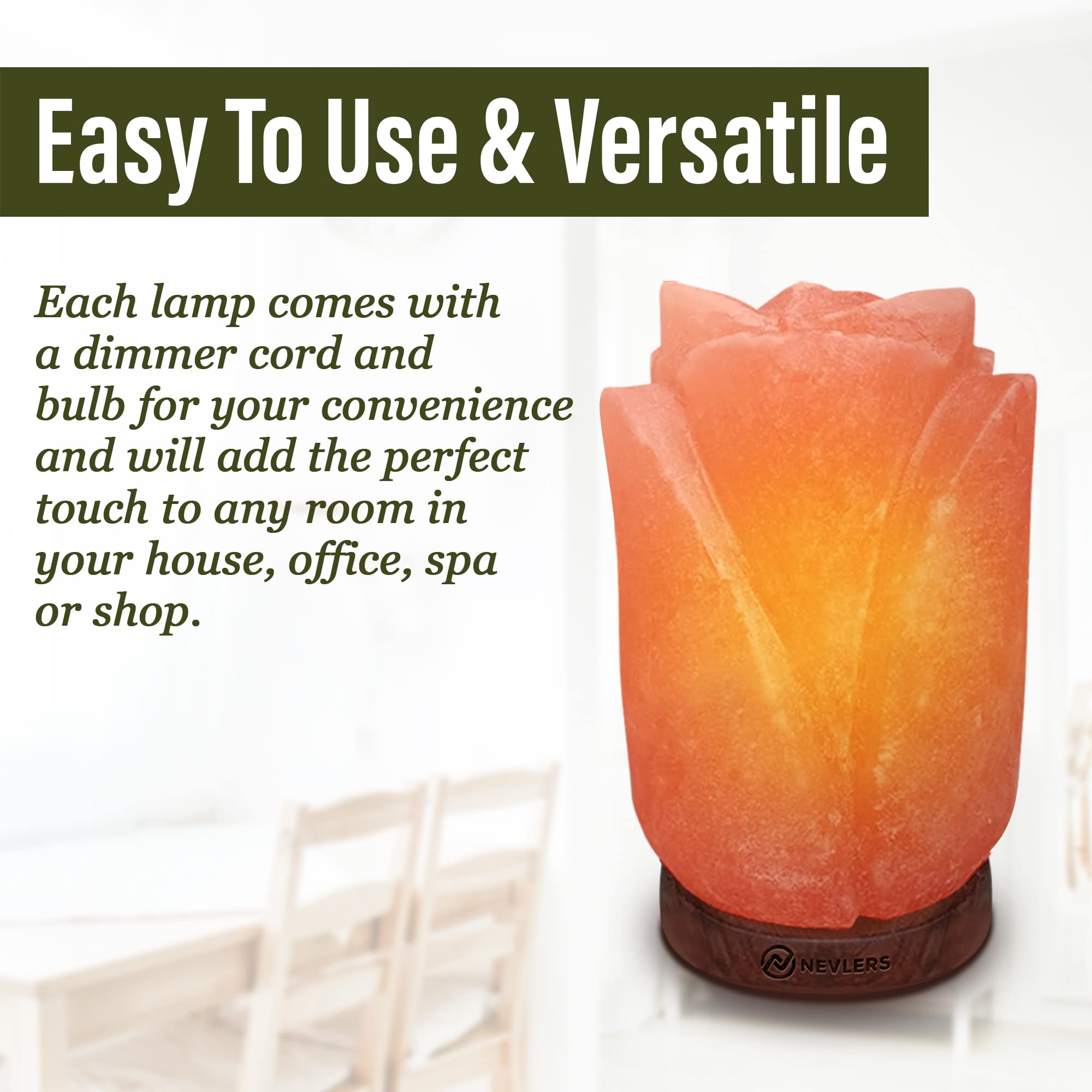 Nevlers Flower Shape Pink Himalayan Salt Lamp with Wood Base | 7-8 lbs and 7