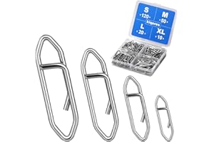 Kiqeres 200 Pcs Fishing Power Speed Clips (S:120, M:50, L:20, XL:10), High Strength Stainless Steel Speed Clip for Fishing Lure Quick Change, Freshwater Saltwater Lure Connector Tackle