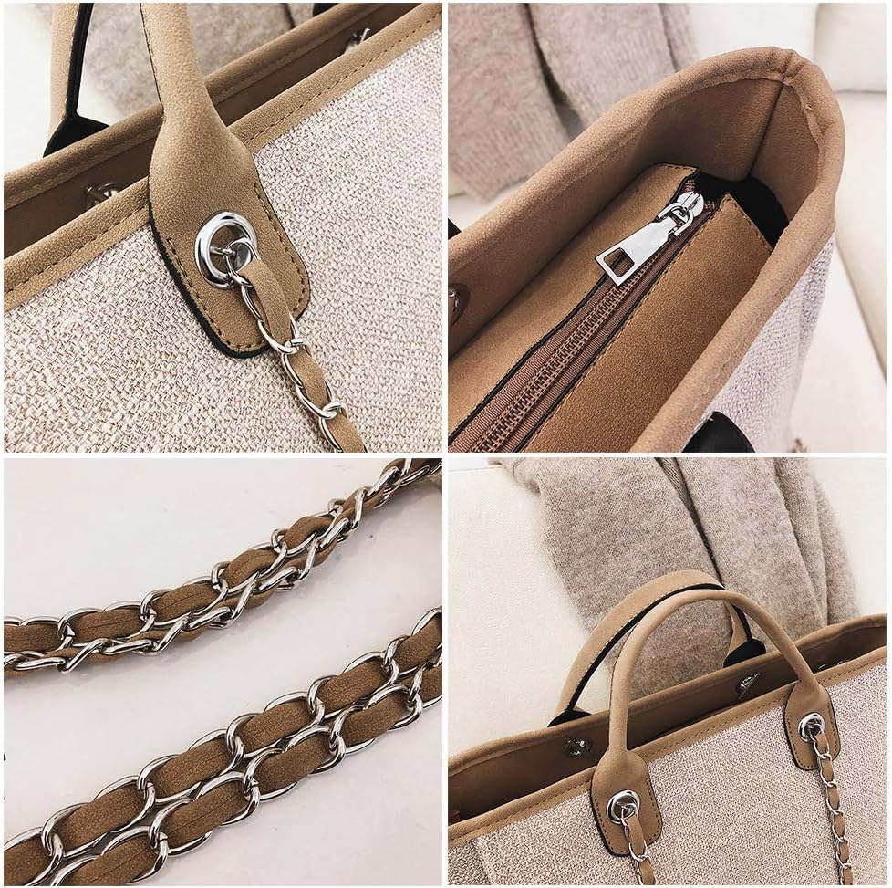 canvas tote with chain strap