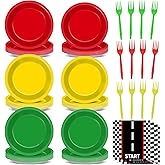 96PCS Race Car Party Plates and Napkins Sets Race Track Plates Napkins Forks for Racing Themed Party Decorations Supplies Racing Car Tableware Set for Kids Boys Birthday Baby Shower Home Decor