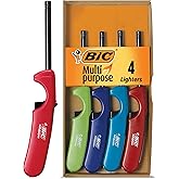 BIC Multi-Purpose Classic Edition Lighters, 4-Count, Utility Lighter | Long Durable Metal Wand, Great for Grills, Fireplaces, And Candles, Child-Resistant Safety Feature, Utility Lighter
