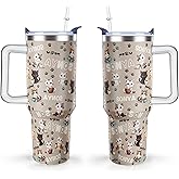 Mindunm 40 oz Cute Cat Tumbler with Handle and Straw Lid cat gifts for cat lovers for Women Double Insulated Cup Travel Coffee Mug