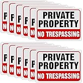 LEIFIDE 12 Pcs No Trespassing Private Property Signs 7" x 10" Metal Reflective Aluminum No Trespassing Sign Weatherproof Warn