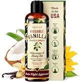 Edible Massage Oil Safe for Genitals, Warming Date Night, Vanilla 8oz | Massage Oils for Date Night Safe for Private Area | Flavored Edible Body Oil for Couples | Kissable Non-Greasy Coconut Base