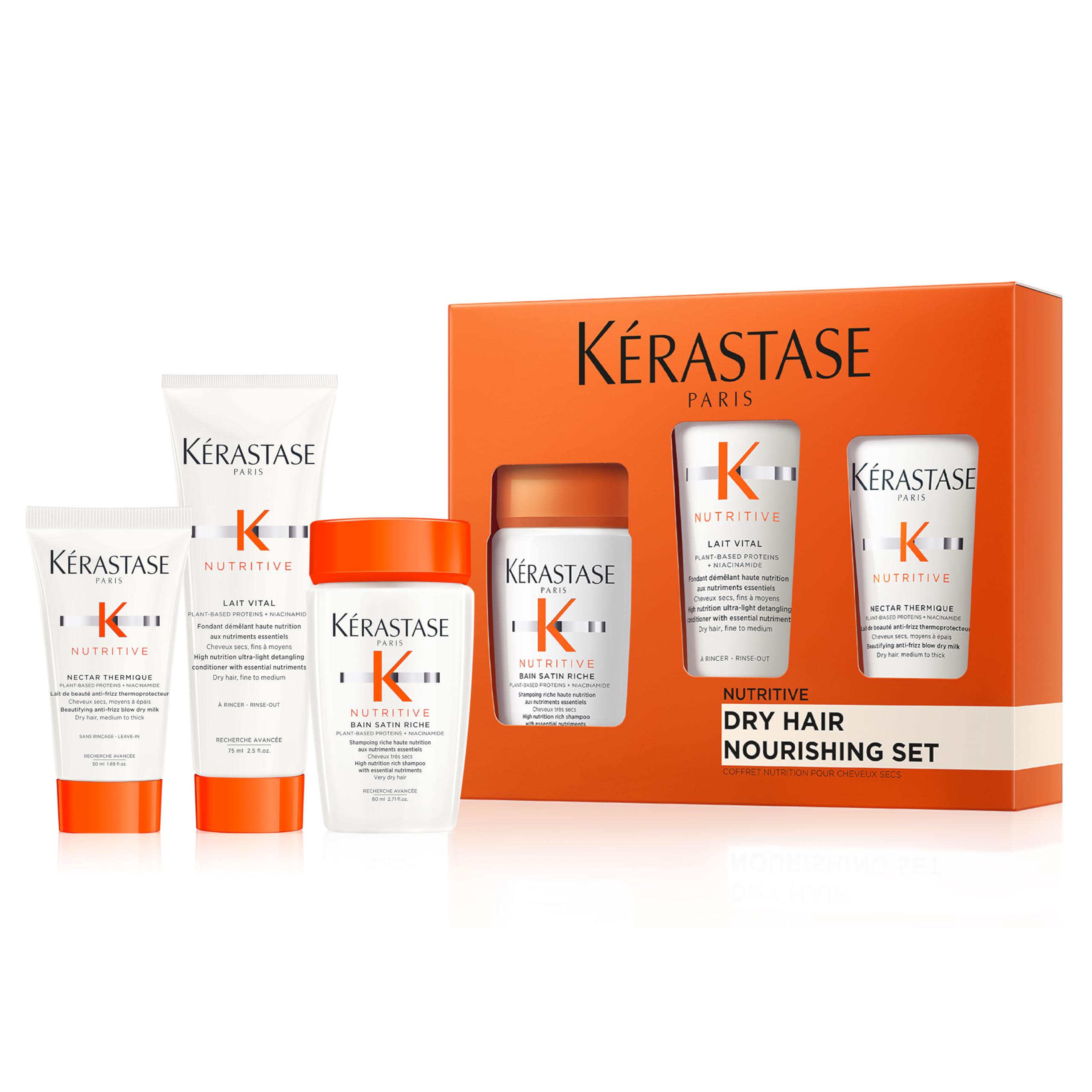 Kérastase Nutritive Travel-Size Discovery Gift Set, Hydrating Shampoo, Conditioner and Blow Dry Milk, Richly Nourishing Routine For Dry Hair, Protein Enriched Formula with Niacinamide
