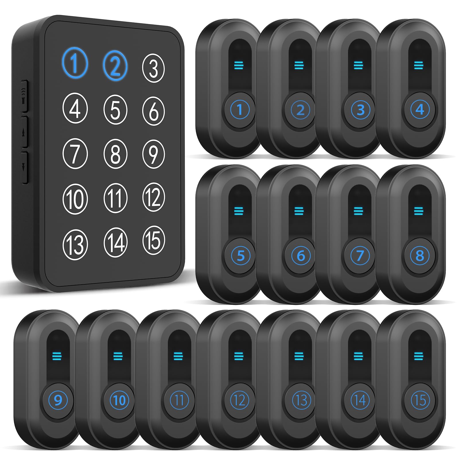 Wireless Caregiver Pager Panic Button 500Ft Range with LED Personal Alarms Call Bell Panic Alarm Call Button for Elderly/Patient/Disabled (15 Waterproof Call Button & 1 Receiver)