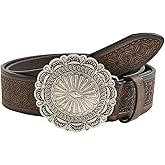 GORGLITTER Women's Cowboy Belts Floral Country Belts Leather Waist Belt for Jeans Pants