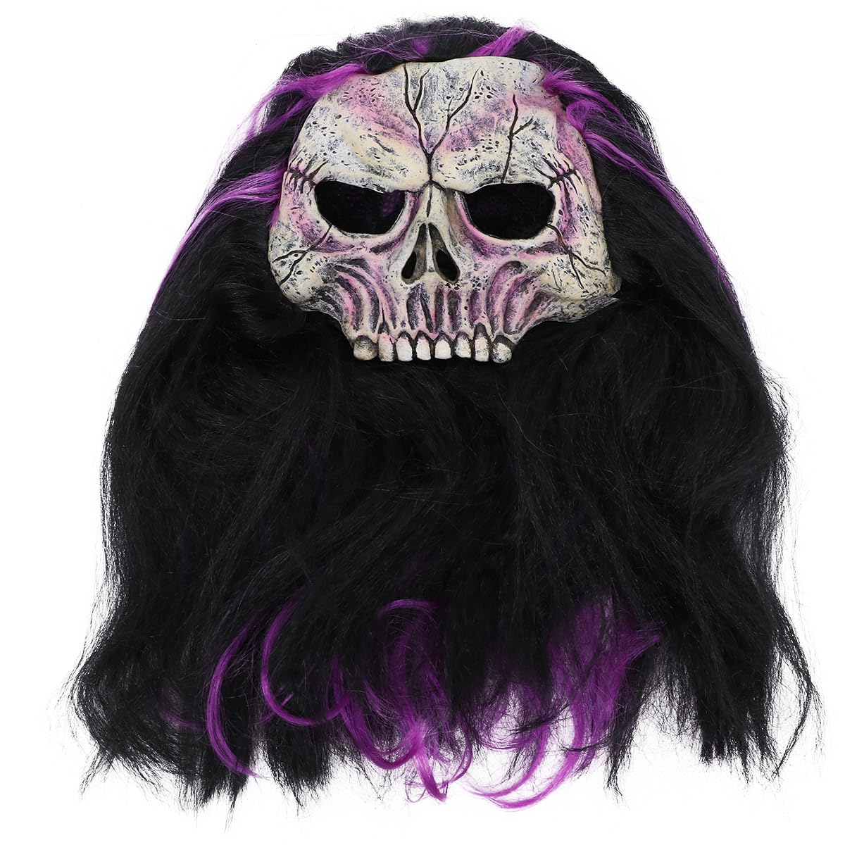 Amosfun Halloween Mask Skull Mask Half Face Halloween Scary - Purple Hair Bucktooth Skull Prom Dress Cosplay Party Props for Masquerade