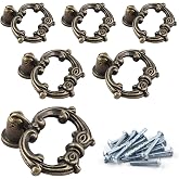 Luomorgo 6 Pcs Antique Bronze Drop Ring Drawer Pulls, Vintage Cabinet Pull | Small Decorative Dresser Ring Pulls, Metal Pull Ring Handle, For Kitchen Cabinets, Cupboard