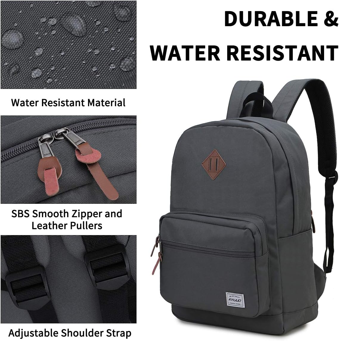 RAVUO School Backpack for Men Water Resistant Travel Backpack 15.6 Inch Laptop Backpack Rucksack College Book Bag with Two Bottle Pockets - Image 5