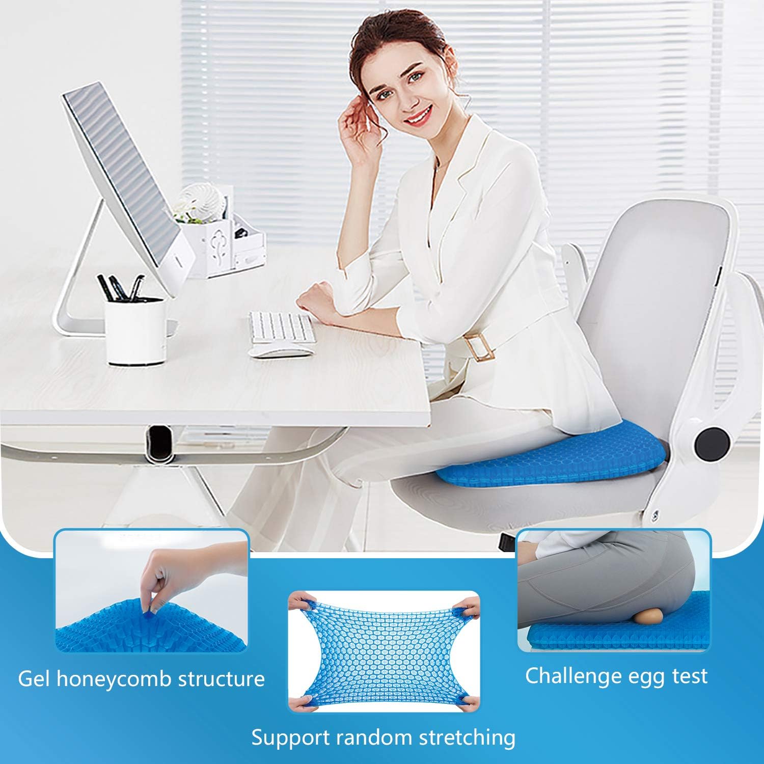 SESEAT Gel Office Chair Cushion, Seat Cushion Breathable Design for Car, Office, Wheelchair, Truck, Gel Seat Pad Cushion: Health & Personal Care