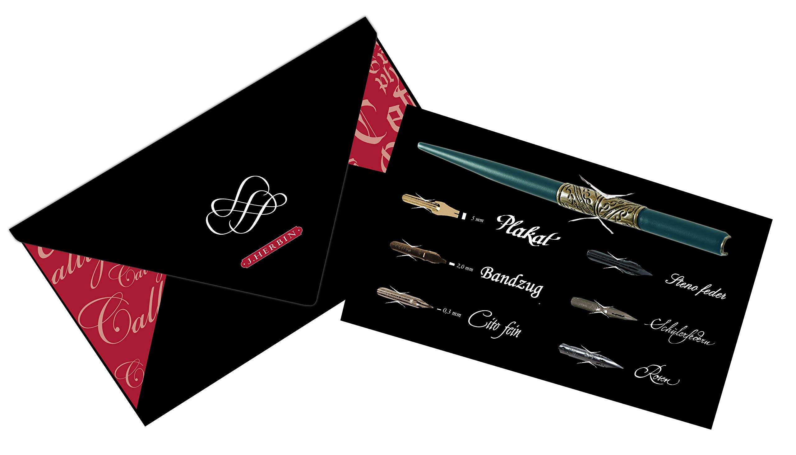 Brause 25400T - A writing and calligraphy pouch containing 6 nibs (Sténo, Cito fein, Ecolière, Plakat 5mm, Rose and Bandzug 2mm) and one wooden nib holder
