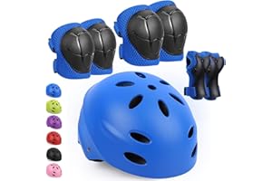KUYOU Kids Protective Gear, Helmet Knee Pads and Elbow Pads Set with Wrist Guard Skateboard Accessories for Rollerblading Skateboard Cycling Skating Scooter.