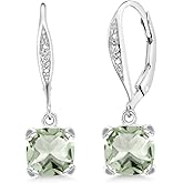 Gem Stone King Drop Dangle Earrings For Women | 7MM Cushion Cut Gemstone Birthstone and White Diamond | 925 Sterling Silver | Fine Jewelry Gifts for Her Mom Women Wife