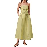 Dsewpaur Women Striped Strapless Maxi Dress Summer Casual Sleeveless Flowy Tube Long Dress with Pocket