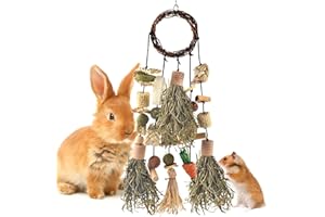 Bissap Rabbit Chew Toy, Bunny Cage Hanging Chewing Toys and Treats Wooden with Snacks for Guinea Pigs Chinchillas Hamsters Rats and Other Small Pets Teeth Grinding (Timothy Hay & Vine)
