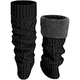 Shihanee Winter Fleece Lined Leg Warmers for Women Knit Long Leg Warmers Warm Fleece Lined Boot Socks for Skating Daily Wear
