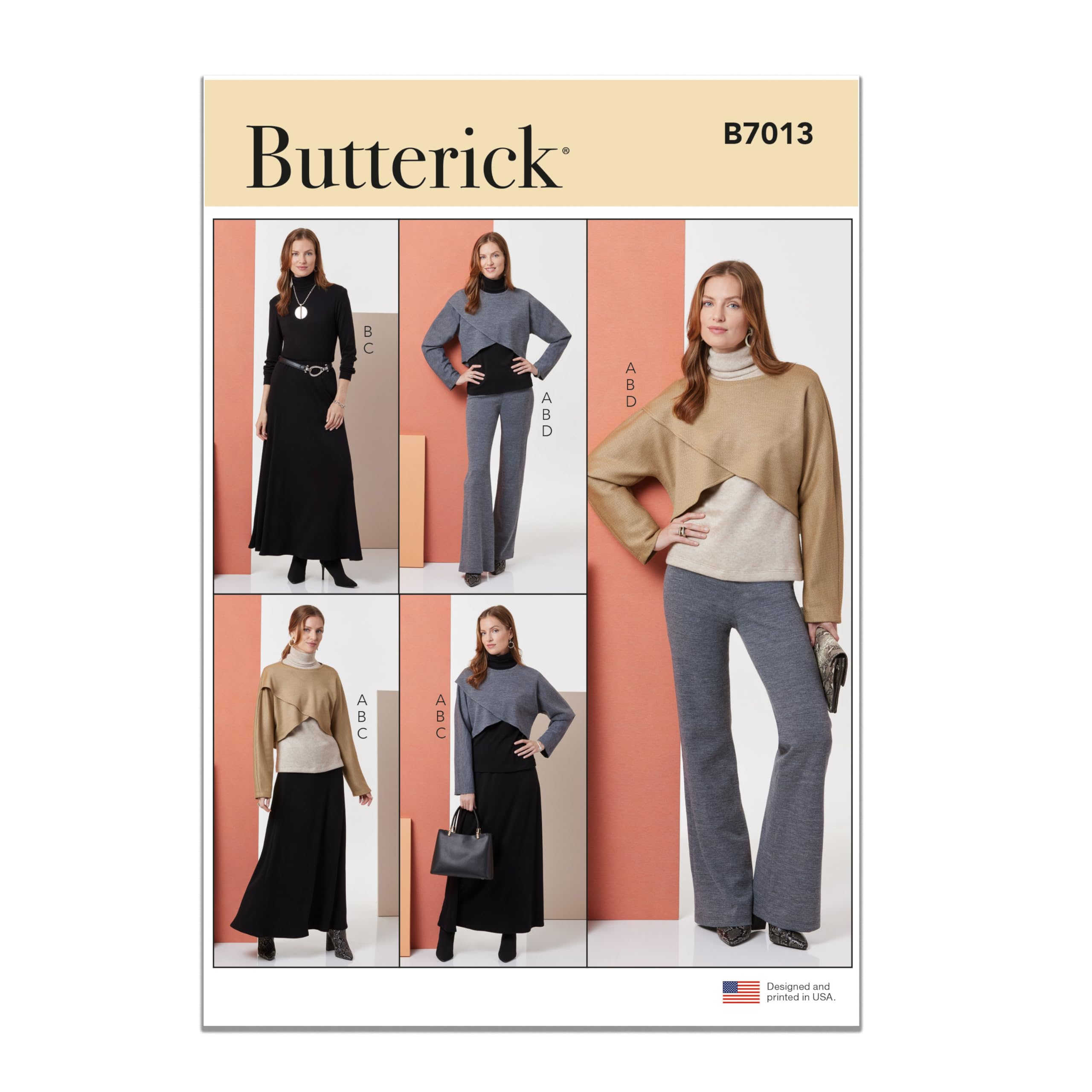 Butterick Sewing Pattern B7013A Misses' Knit Tops, Skirt, and Trousers A (XS-S-M-L-XL-XXL)