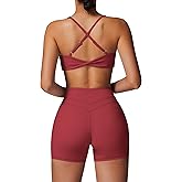 ABOCIW Workout Sets for Women 2 Piece V Neck Twist Back Sports Bra High Waist Biker Shorts Yoga Outfits