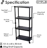 Oypla 4 Tier Black Plastic Heavy Duty Shelving Racking Storage Unit 80kg view 3