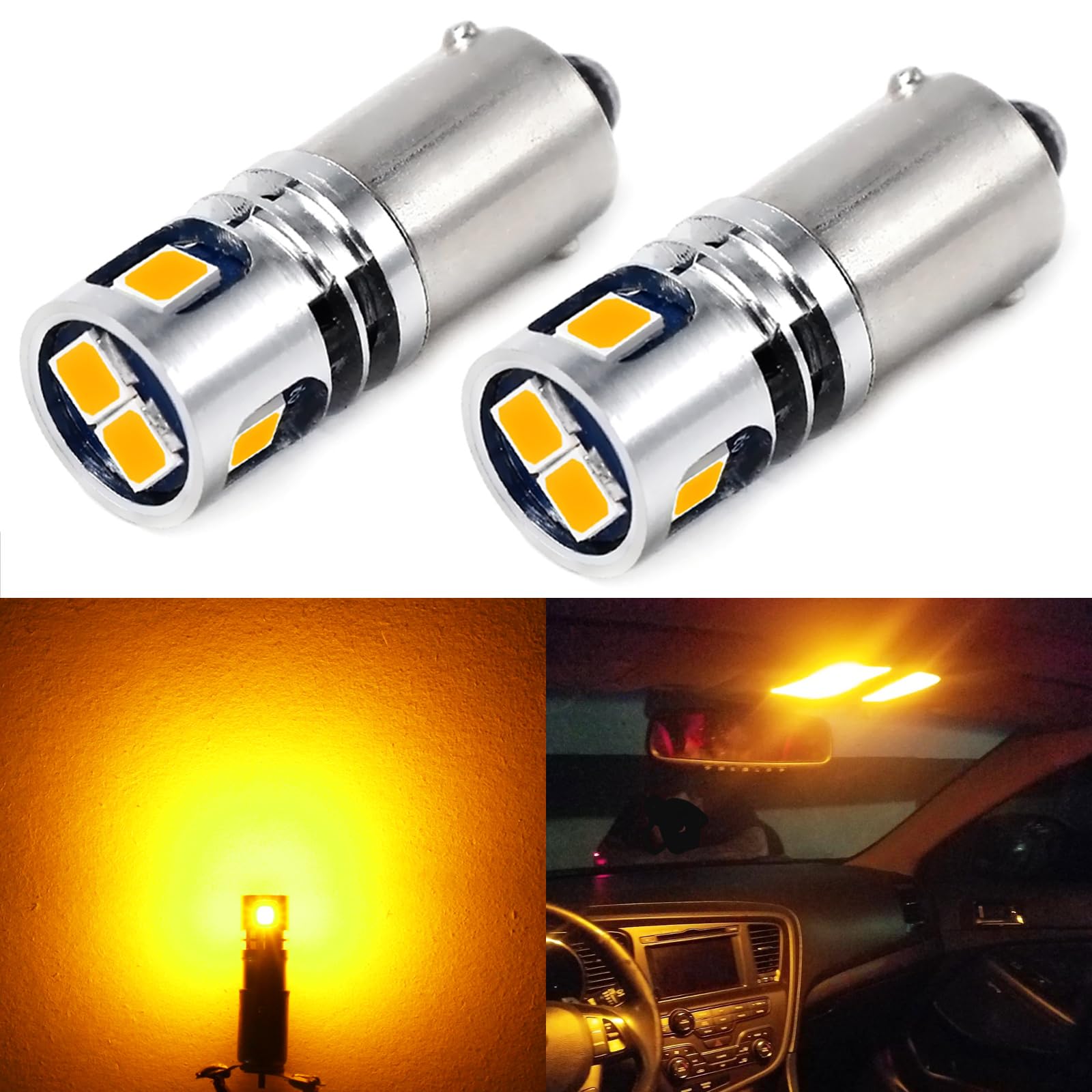 Photo 1 of PHINLION BA9S 1889 LED Light Bulb Amber Yellow Super Bright 53 57 1895 3893 12929 T4W H5W H10W 12V Non Polarity LED Bulbs for Car Interior Map Reading Courtesy Side Marker Dash Instrument Panel Light