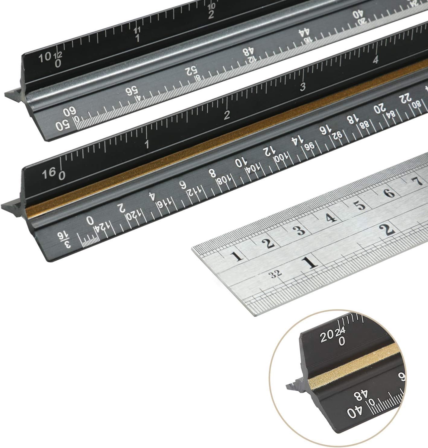 Kit Geometria In Metallo 4 Pezzi | Righello E Squadre Per Disegno Tecnico - Blu