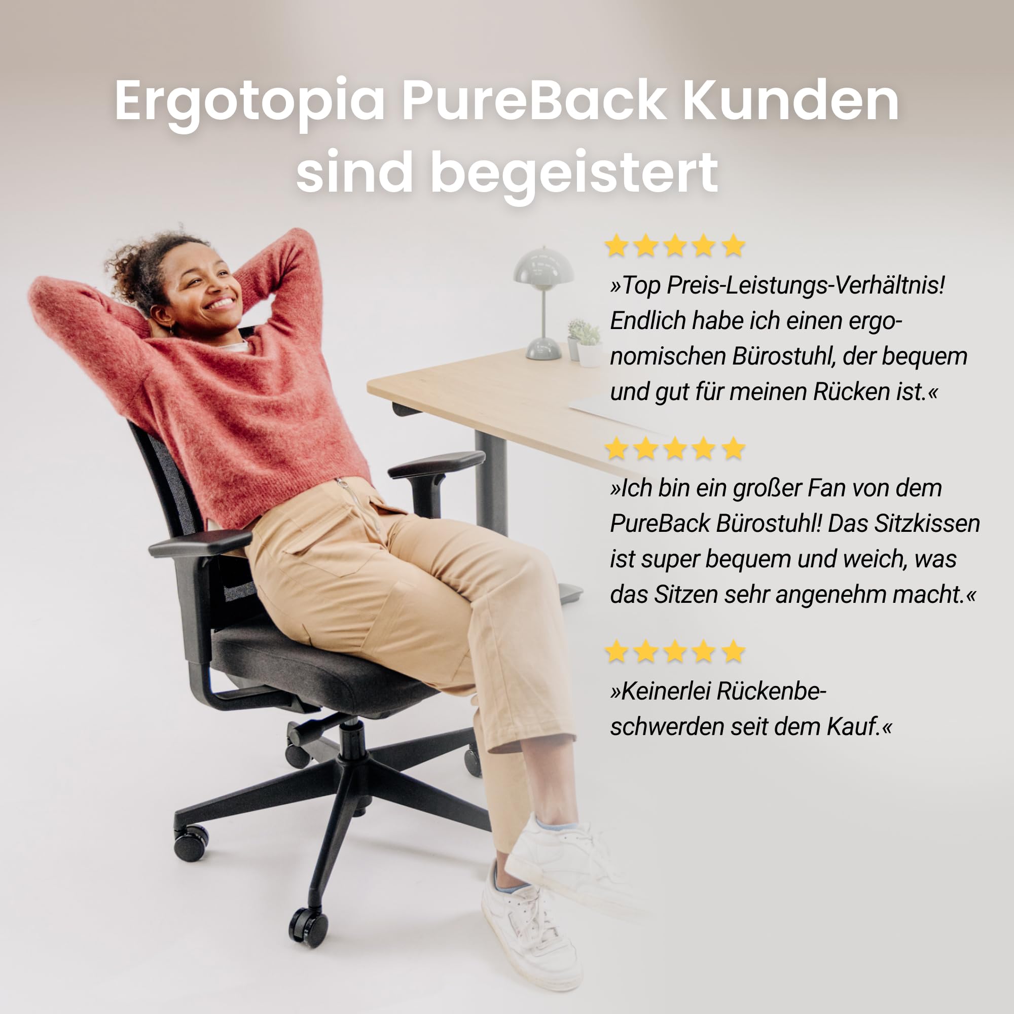 Ergotopia PureBack ergonomischer Bürostuhl – Schreibtischstuhl ergonomisch mit 4D-Armlehnen & Synchronmechanik – Bürostuhl ergonomisch Testsieger – Bequemer Büro Drehstuhl für gesundes Sitzen 2