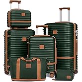 Joyway Luggage Set 3 Piece Suitcase Sets with Spinner Wheel,Hardside Expandable Travel Laggage with TSA Lock (13/20/24/28 Green brown