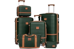 Joyway Luggage Set 3 Piece Suitcase Sets with Spinner Wheel,Hardside Expandable Travel Laggage with TSA Lock (13/20/24/28 Green brown