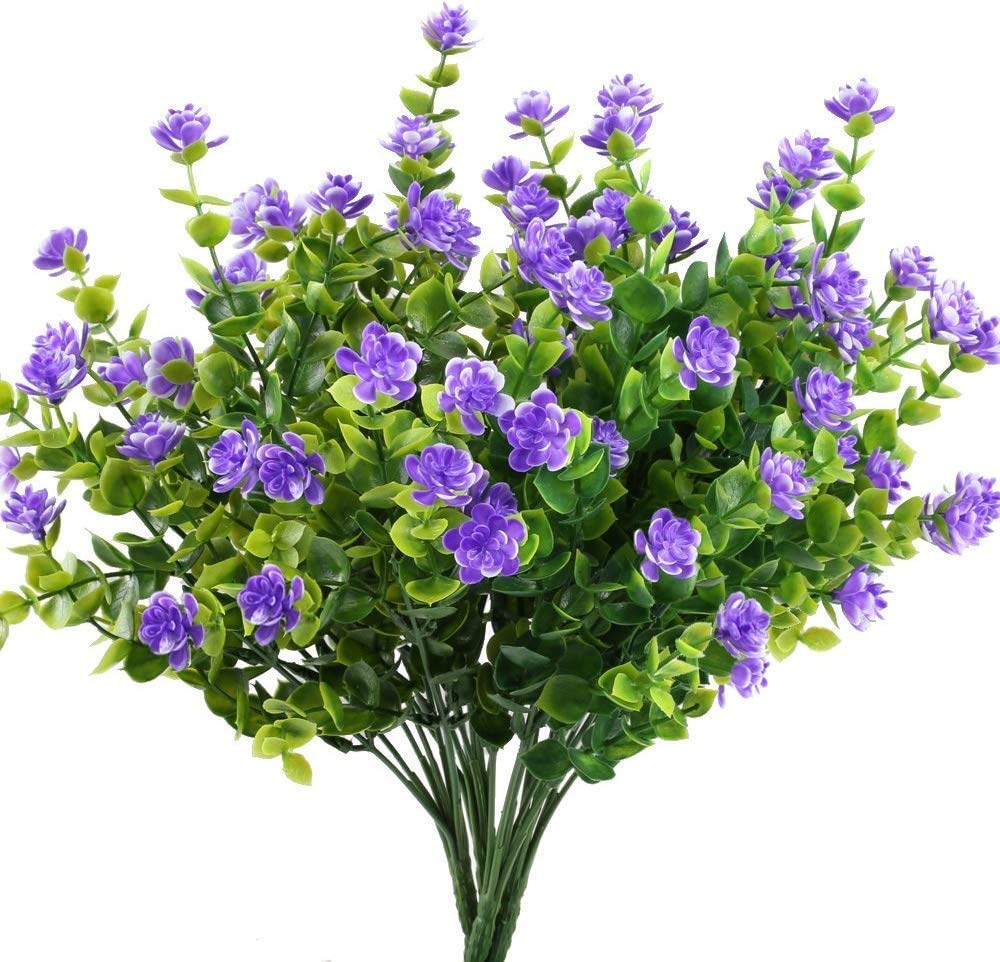 Ruiuzioong Artificial Fake Flowers, 4Pack Outdoor UV Resistant Greenery Shrubs Plants Indoor Outside Hanging Planter Home Garden Décor (Purple) — image 1