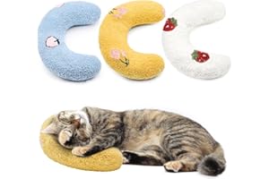 ucho Pillow for Cats, 3-Pack Ultra Soft Fluffy Cat Bed Pillow Half Donut Cuddler, U-Shaped Pillow for Pet Cervical Protection Sleeping Improve-Yellow Blue White